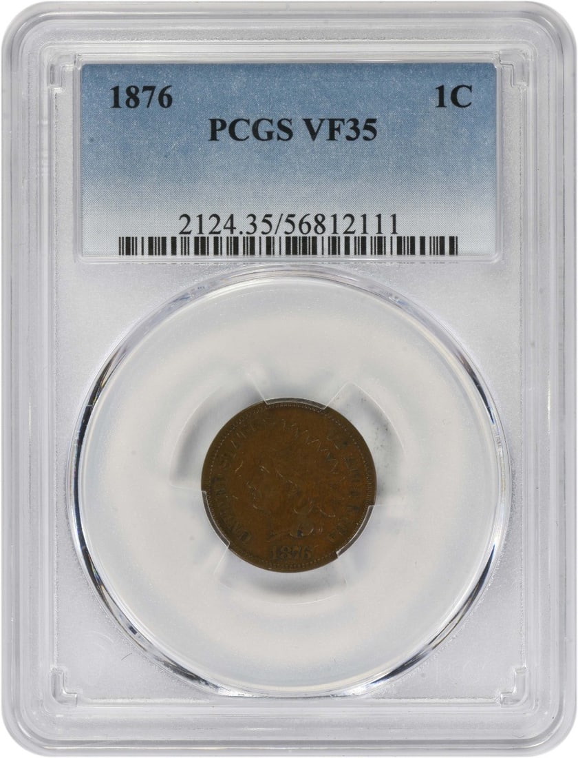1876 Indian Head Small Cent PCGS VF35 Philadelphia Mint: 1876 Indian Head Small Cent PCGS VF35 Philadelphia Mint This is an 1876 Indian Head cent graded VF35 by PCGS. Struck at the Philadelphia Mint, this circulated coin features a composition of 95% copper