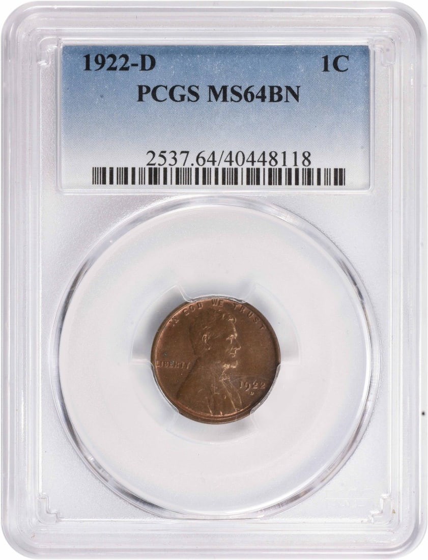 1922-D Lincoln Wheat Cent MS64BN PCGS Uncirculated Copper Coin: 1922-D Lincoln Wheat Cent MS64BN PCGS Uncirculated Copper Coin This 1922-D Lincoln Cent, certified by PCGS, is a remarkable addition for any coin collector. It is graded MS64, indicating its uncircula