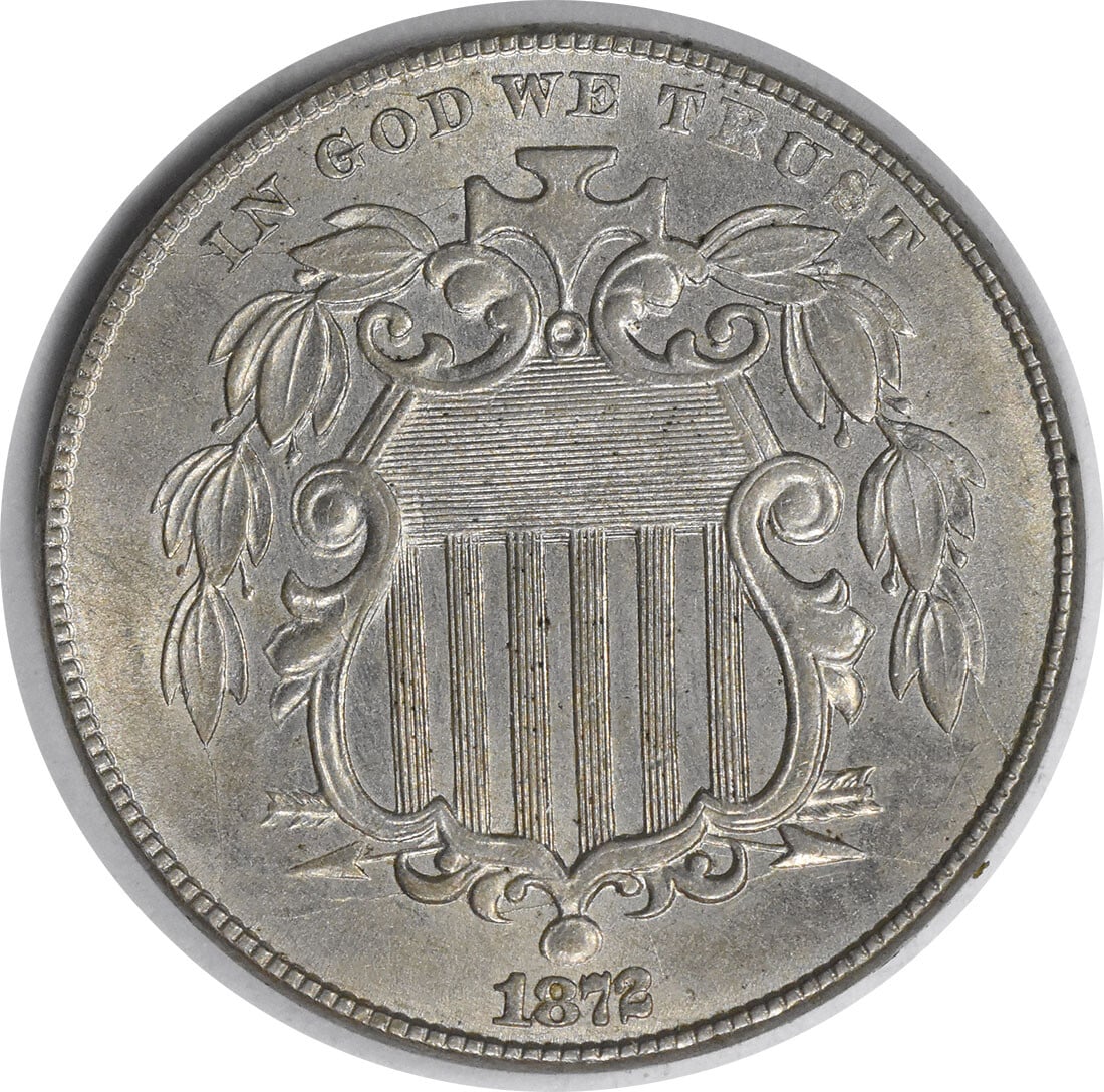 1872 Shield Nickel 5C Choice BU Uncertified Coin: 1872 Shield Nickel 5C Choice BU Uncertified Coin This 1872 Shield Nickel showcases a unique Double Die Obverse (DDO) error, adding to its collectible appeal. Certified as Uncertified and graded as Cho