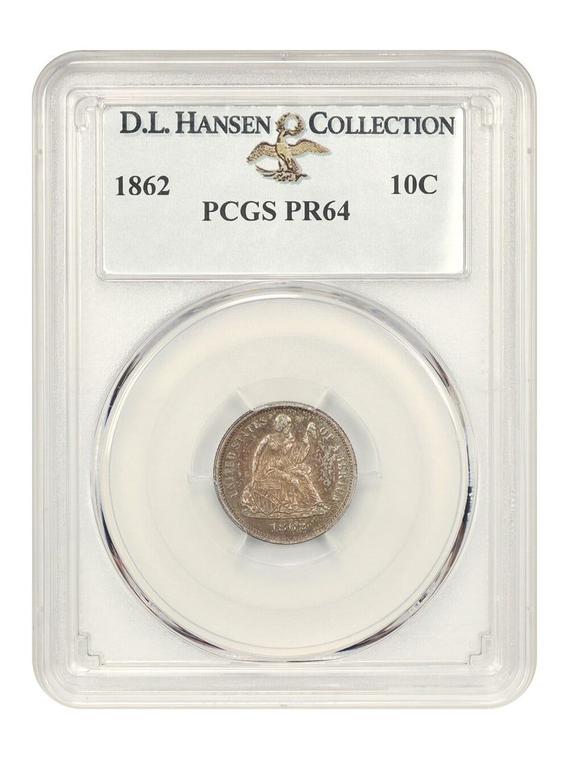 1862 10C Liberty Seated Dime PCGS PR64 Civil War Era Proof: 1862 10C Liberty Seated Dime PCGS PR64 Civil War Era Proof This stunning 1862 Liberty Seated Dime features a PR64 grade, certified by PCGS with certification number 36314439. Struck in Philadelphia, t