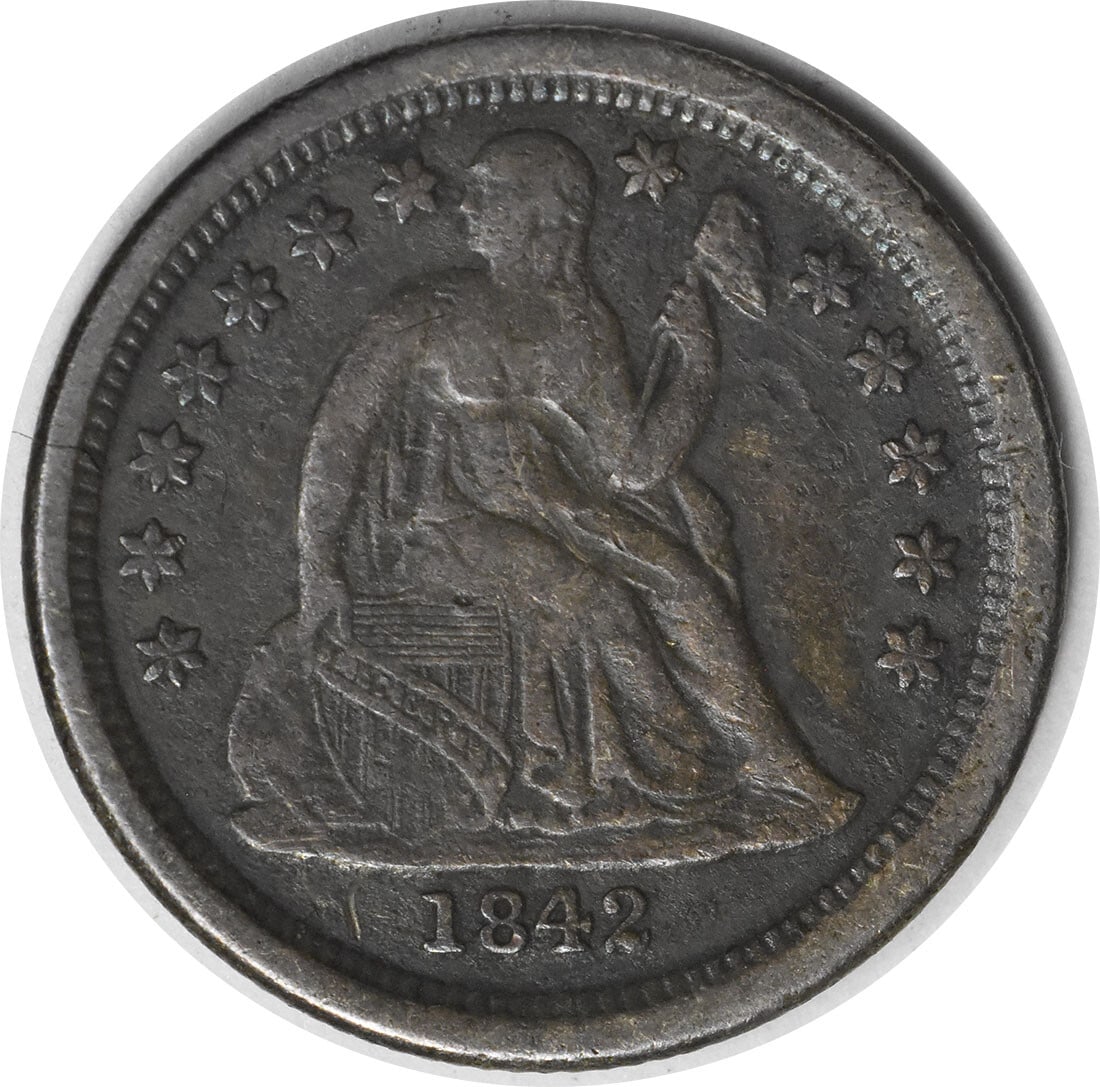 1842-O Liberty Seated Silver Dime 10C VF Christian Gobrecht Design: 1842-O Liberty Seated Silver Dime 10C VF Christian Gobrecht Design Discover the 1842-O Liberty Seated Silver Dime, a remarkable piece of numismatic history. This coin, minted in New Orleans, features