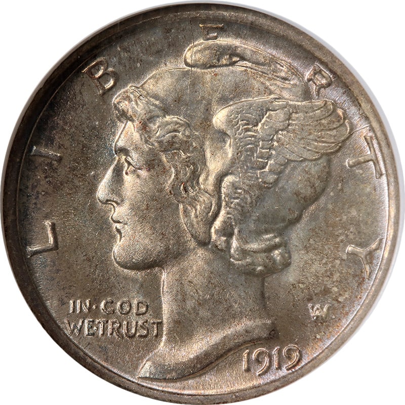 NGC MS64 1919-D Silver Mercury Dime Uncirculated with Attractive Luster: NGC MS64 1919-D Silver Mercury Dime Uncirculated with Attractive Luster This 1919-D Mercury Dime is graded MS64 by NGC and remains in uncirculated condition. The coin displays attractive eye appeal wi