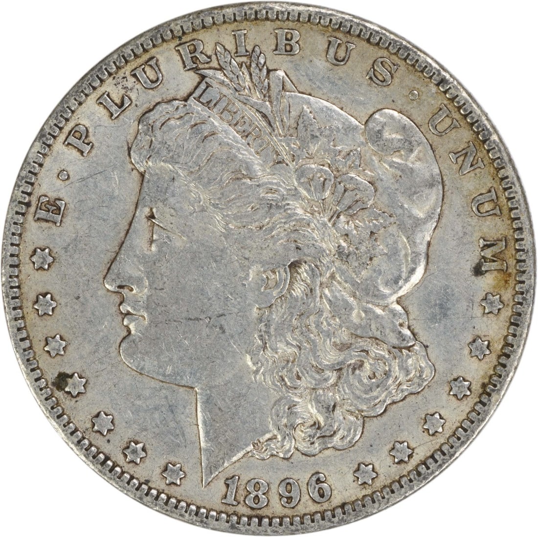 Morgan Dollar 1896-O EF Grade Uncertified 90 Percent Silver Coin: Morgan Dollar 1896-O EF Grade Uncertified 90 Percent Silver Coin This is an 1896-O Morgan Silver Dollar from the United States, featuring a composition of 90% silver and 10% copper. The coin was minte