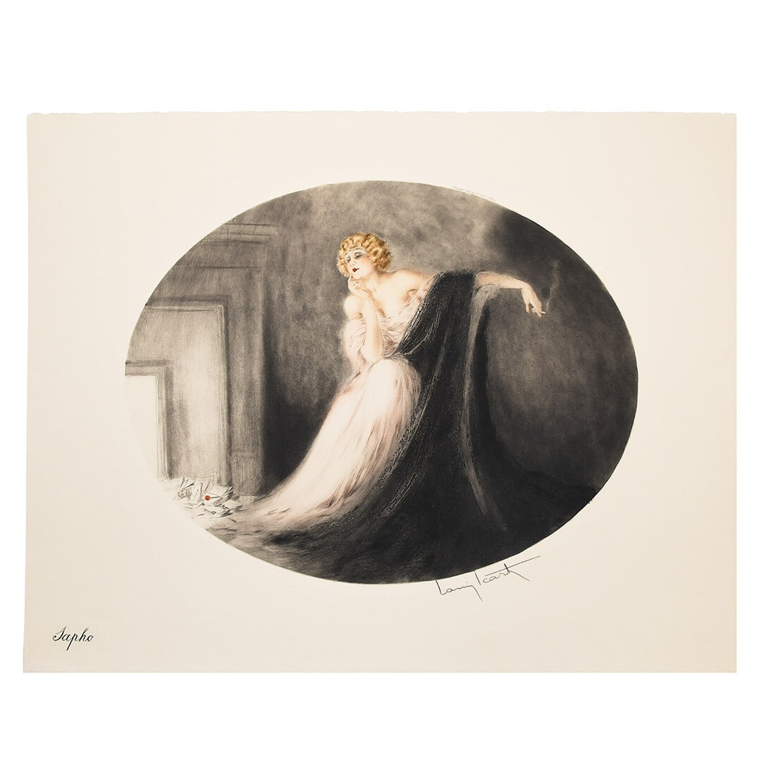 Signed Art Deco Serigraph Sapho by Louis Icart 1929 Original: Signed Art Deco Serigraph Sapho by Louis Icart 1929 Original This stunning piece titled 'Sapho' by renowned artist Louis Icart showcases the elegance of the Art Deco style. Created in 1929, this mediu