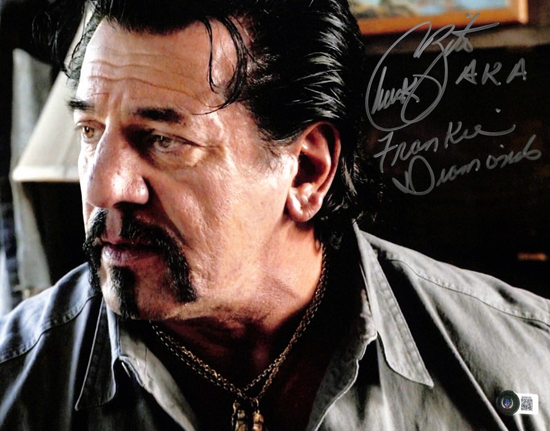 Chuck Zito Signed 11x14 Photograph Sons of Anarchy Beckett Certified: Chuck Zito Signed 11x14 Photograph Sons of Anarchy Beckett Certified This autographed 11x14 photograph features Chuck Zito, renowned for his role as "Frankie Diamonds" in the iconic TV series Sons of