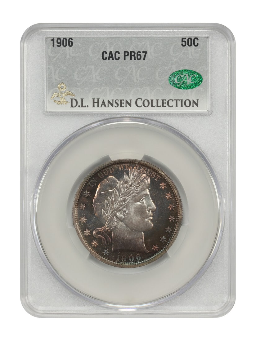 1906 Barber Half Dollar CACG PR67 Low Mintage Proof Coin: 1906 Barber Half Dollar CACG PR67 Low Mintage Proof Coin This stunning 1906 Barber Half Dollar is graded PR67 by CACG, showcasing exceptional quality in its uncirculated condition. With a low mintage