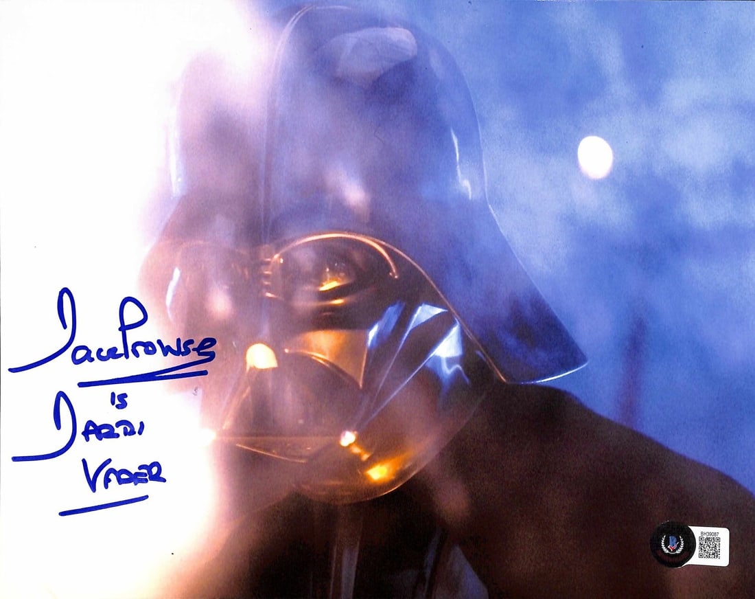 8x10 Photograph Signed by David Prowse as Vader Beckett Authenticated: 8x10 Photograph Signed by David Prowse as Vader Beckett Authenticated This is an original 8x10 color photograph from Star Wars: The Empire Strikes Back, featuring Darth Vader on Bespin. The photo has