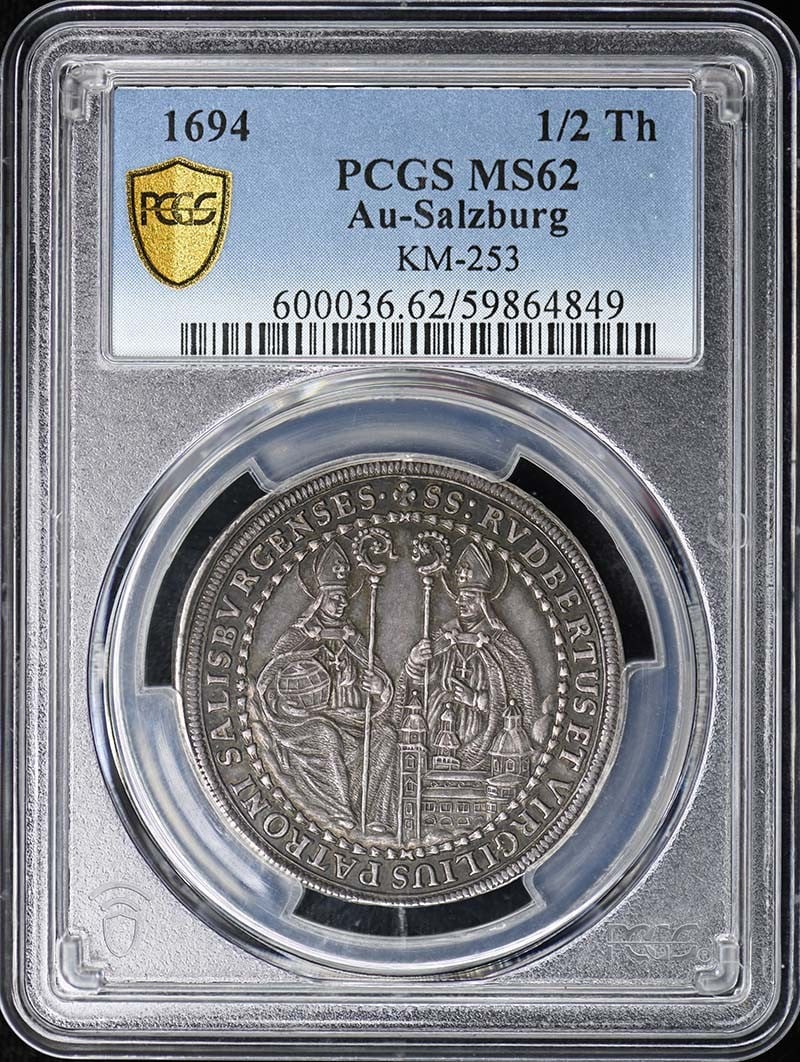 Austria 1694 Half Thaler PCGS MS62 Coin KM-253: Austria 1694 Half Thaler PCGS MS62 Coin KM-253 This is an uncirculated 1694 1/2 Thaler coin from the Austrian States, graded MS62 by PCGS. The coin is pre-owned and certified for authenticity. Specifi