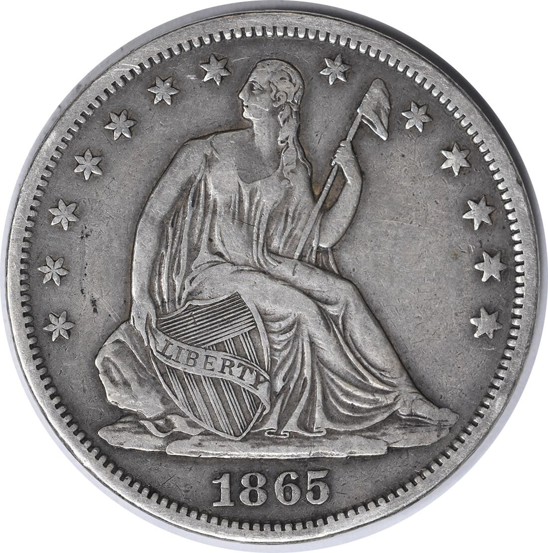 1865-S Liberty Seated Silver Half Dollar 50C Uncertified XF: 1865-S Liberty Seated Silver Half Dollar 50C Uncertified XF This 1865-S Liberty Seated Silver Half Dollar showcases a rich history with its striking design and composition. Minted in San Francisco, th