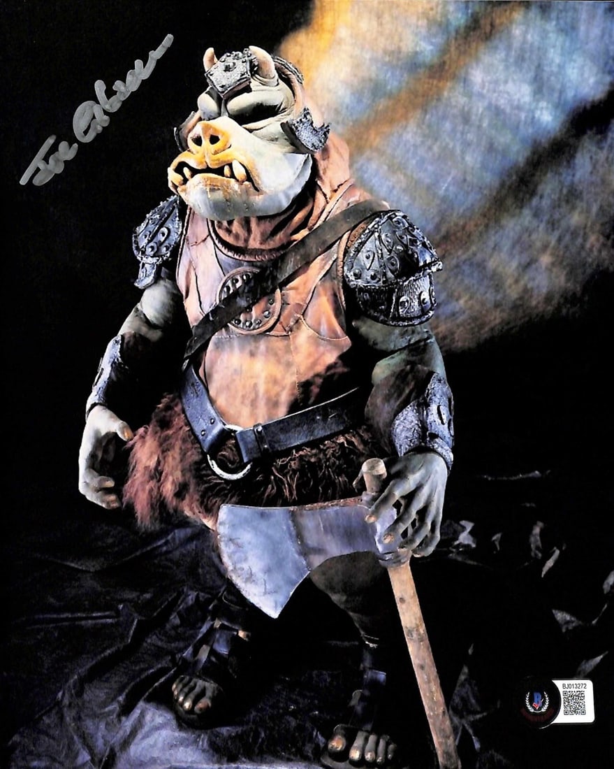 8x10 Star Wars ROTJ Gamorrean Guard Photo Signed by Joe Gibson Beckett Authenticated: 8x10 Star Wars ROTJ Gamorrean Guard Photo Signed by Joe Gibson Beckett Authenticated This is an original 8x10 photograph signed by Joe Gibson, who was a wetsuit stuntman and stand-in for The Empire St