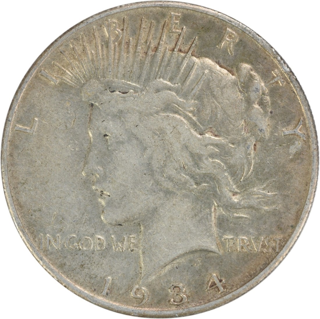 1934-S Peace Silver Dollar VF Uncertified 90% Silver Coin: 1934-S Peace Silver Dollar VF Uncertified 90% Silver Coin This 1934-S Peace Silver Dollar, featuring the iconic design by Anthony de Francisci, is a remarkable collectible piece. Minted in San Francis