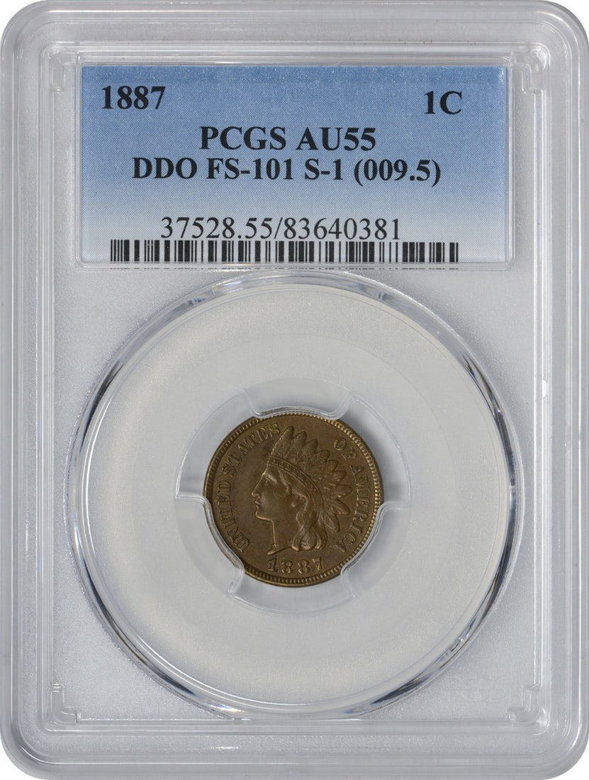 1887 Indian Head Cent DDO FS-101 AU55 PCGS Certified Copper Coin: 1887 Indian Head Cent DDO FS-101 AU55 PCGS Certified Copper Coin This 1887 Indian Cent features a distinctive DDO FS-101 variety, certified by PCGS with an AU55 grade. The coin is composed of copper a