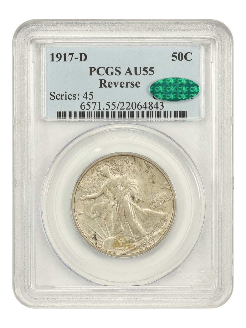 PCGS CAC AU55 1917-D Denver Walking Liberty Half Dollar Scarce Key Issue: PCGS CAC AU55 1917-D Denver Walking Liberty Half Dollar Scarce Key Issue This 1917-D Walking Liberty Half Dollar is a scarce and highly sought-after coin from the early Walker set. Certified by PCGS w