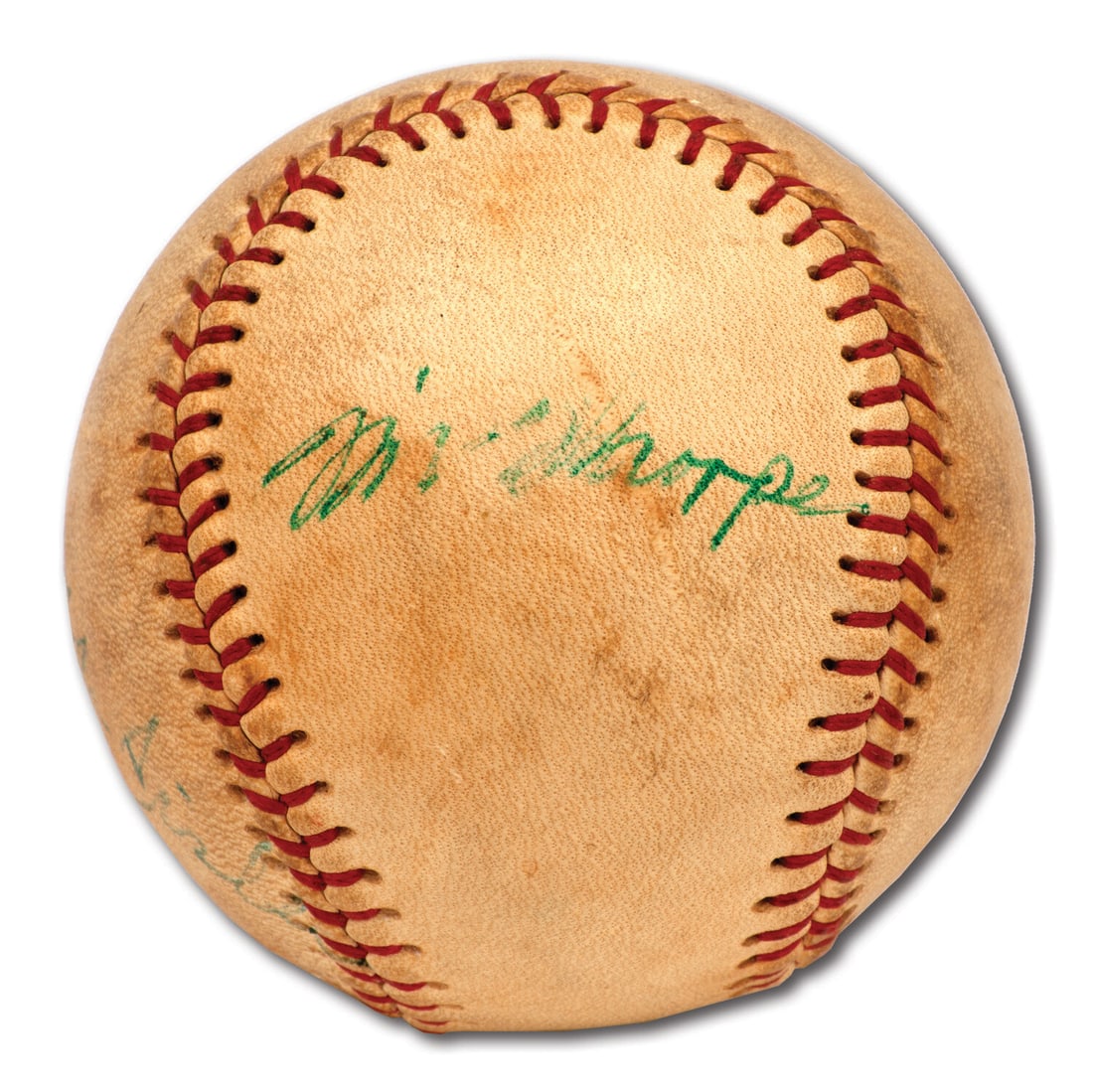 Jim Thorpe Ty Cobb Tris Speaker Signed Baseball PSA DNA COA: Jim Thorpe Ty Cobb Tris Speaker Signed Baseball PSA DNA COA This extraordinary baseball features the autographs of three inaugural class Hall of Famers: Jim Thorpe, Ty Cobb, and Tris Speaker, making i