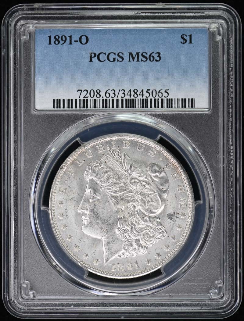1891-O Morgan Dollar PCGS MS63 Uncirculated New Orleans: 1891-O Morgan Dollar PCGS MS63 Uncirculated New Orleans This 1891-O Morgan Dollar is certified by PCGS with a grade of MS63, ensuring its high quality and uncirculated status. Minted in New Orleans, t