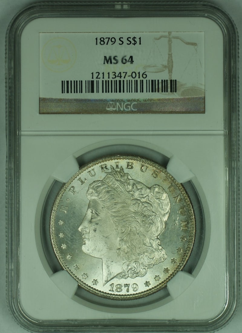 NGC MS 64 1879-S Morgan Dollar Silver Uncirculated $1 Coin: NGC MS 64 1879-S Morgan Dollar Silver Uncirculated $1 Coin This 1879-S Morgan Silver Dollar is graded MS 64 by NGC and is uncirculated. The coin is composed of silver and originates from the United St