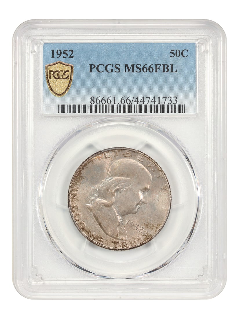1952 Franklin Half Dollar 50C PCGS MS66FBL Philadelphia Uncirculated: 1952 Franklin Half Dollar 50C PCGS MS66FBL Philadelphia Uncirculated This 1952 Franklin Half Dollar is graded MS66FBL by PCGS and originates from the Philadelphia mint. It is an uncirculated coin from