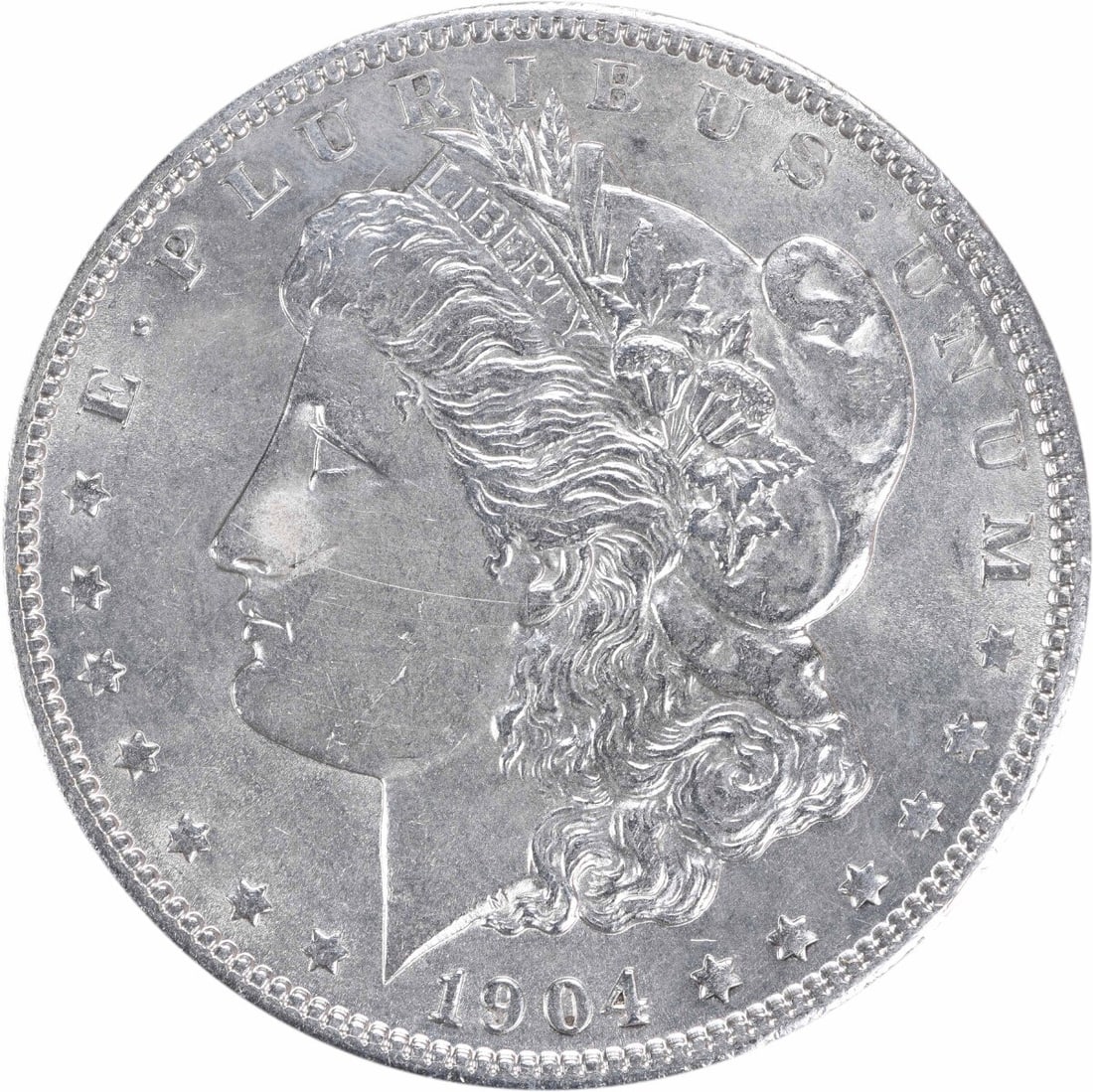 1904 Morgan Silver Dollar BU Uncertified Silver Coin: 1904 Morgan Silver Dollar BU Uncertified Silver Coin This 1904 Morgan Silver Dollar showcases a brilliant uncirculated finish, highlighting the exquisite craftsmanship of this iconic coin. Struck in p