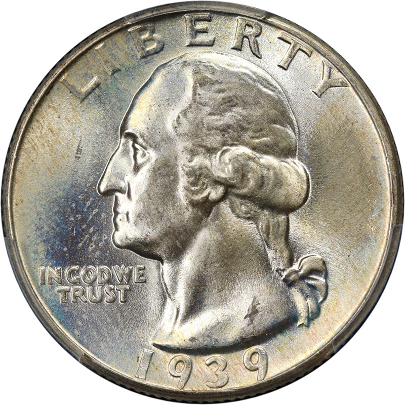 1939-P Washington Quarter PCGS MS67+ Silver Uncirculated Strong Strike: 1939-P Washington Quarter PCGS MS67+ Silver Uncirculated Strong Strike This stunning 1939-P Washington Quarter showcases superb eye appeal with its fantastic luster and strong strike. The coin is cert