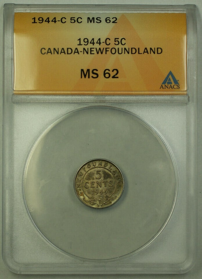 Canada Newfoundland 1944-C 5 Cent Silver George VI ANACS MS-62 Coin (1 of 2)