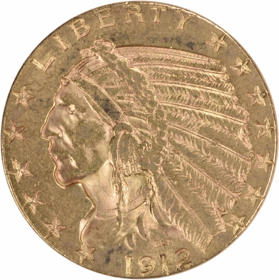 1912 $5 Gold Indian Coin AU Uncertified by Bela Lyon Pratt: 1912 $5 Gold Indian Coin AU Uncertified by Bela Lyon Pratt This stunning 1912 $5 Gold Indian coin is a remarkable piece of history, showcasing the artistry of designer Bela Lyon Pratt. Struck at the P