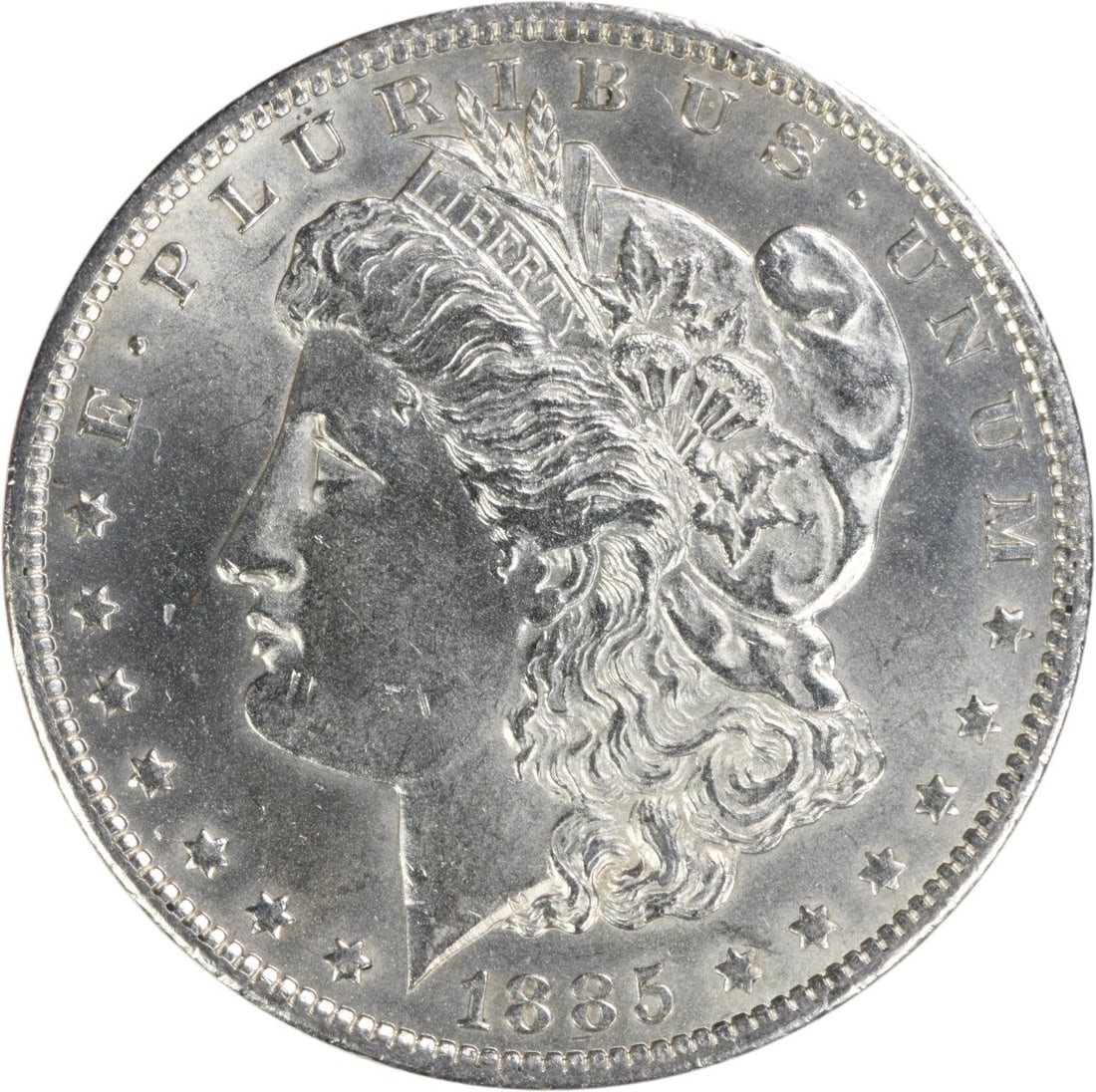 1885-O Morgan Silver Dollar BU Uncertified Silver Coin: 1885-O Morgan Silver Dollar BU Uncertified Silver Coin This 1885-O Morgan Silver Dollar is an uncirculated coin showcasing its stunning luster and detail. With a composition of silver, it features the