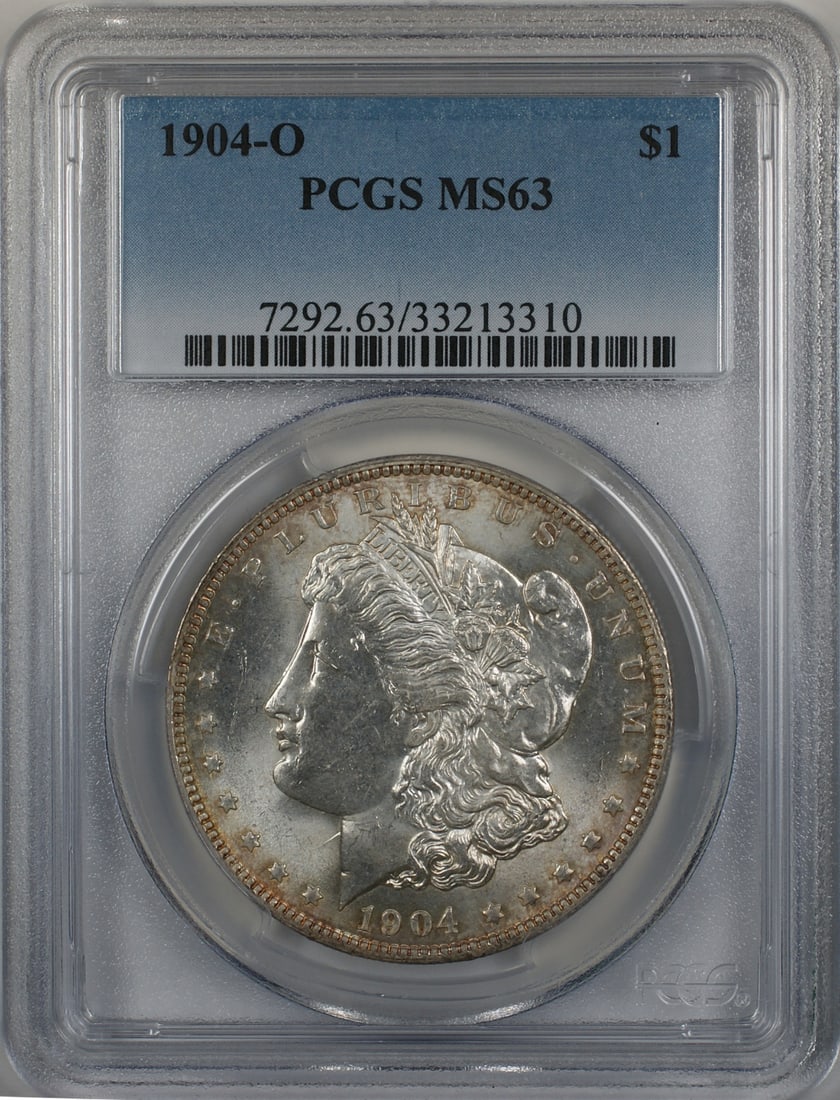 PCGS MS 63 1904-O Morgan Dollar New Orleans Silver Uncirculated Coin: PCGS MS 63 1904-O Morgan Dollar New Orleans Silver Uncirculated Coin This 1904-O Morgan Silver Dollar is certified by PCGS with a grade of MS 63, indicating an uncirculated condition. Minted in New Or