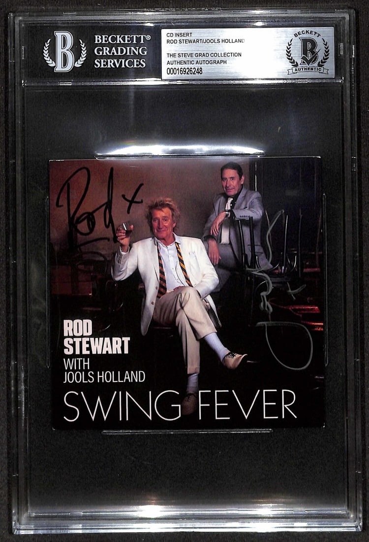 Swing Fever CD Jacket Signed by Rod Stewart and Jools Holland Beckett Authenticated: Swing Fever CD Jacket Signed by Rod Stewart and Jools Holland Beckett Authenticated This is an original "Swing Fever" CD cover autographed by both Rod Stewart and Jools Holland. The signatures are exe