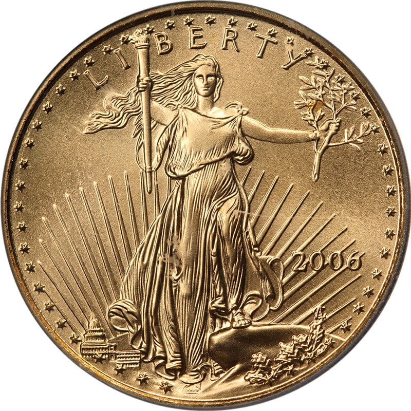 2006 $10 Gold American Eagle Coin Graded MS70 by ICG: 2006 $10 Gold American Eagle Coin Graded MS70 by ICG This 2006 Gold American Eagle $10 coin is certified by ICG with a perfect MS70 grade. Composed of 0.9167 fineness gold, this uncirculated coin feat