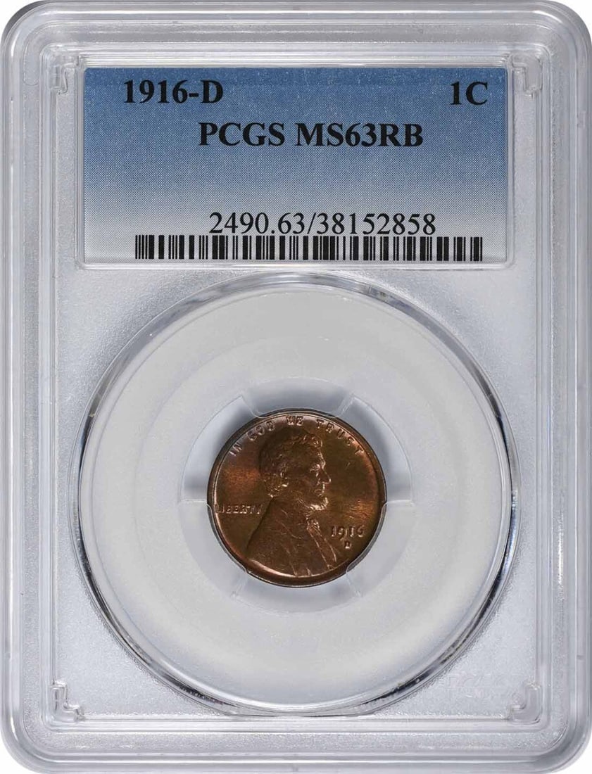 PCGS MS63RB 1916 Denver Lincoln Wheat Cent Uncirculated (1 of 2)