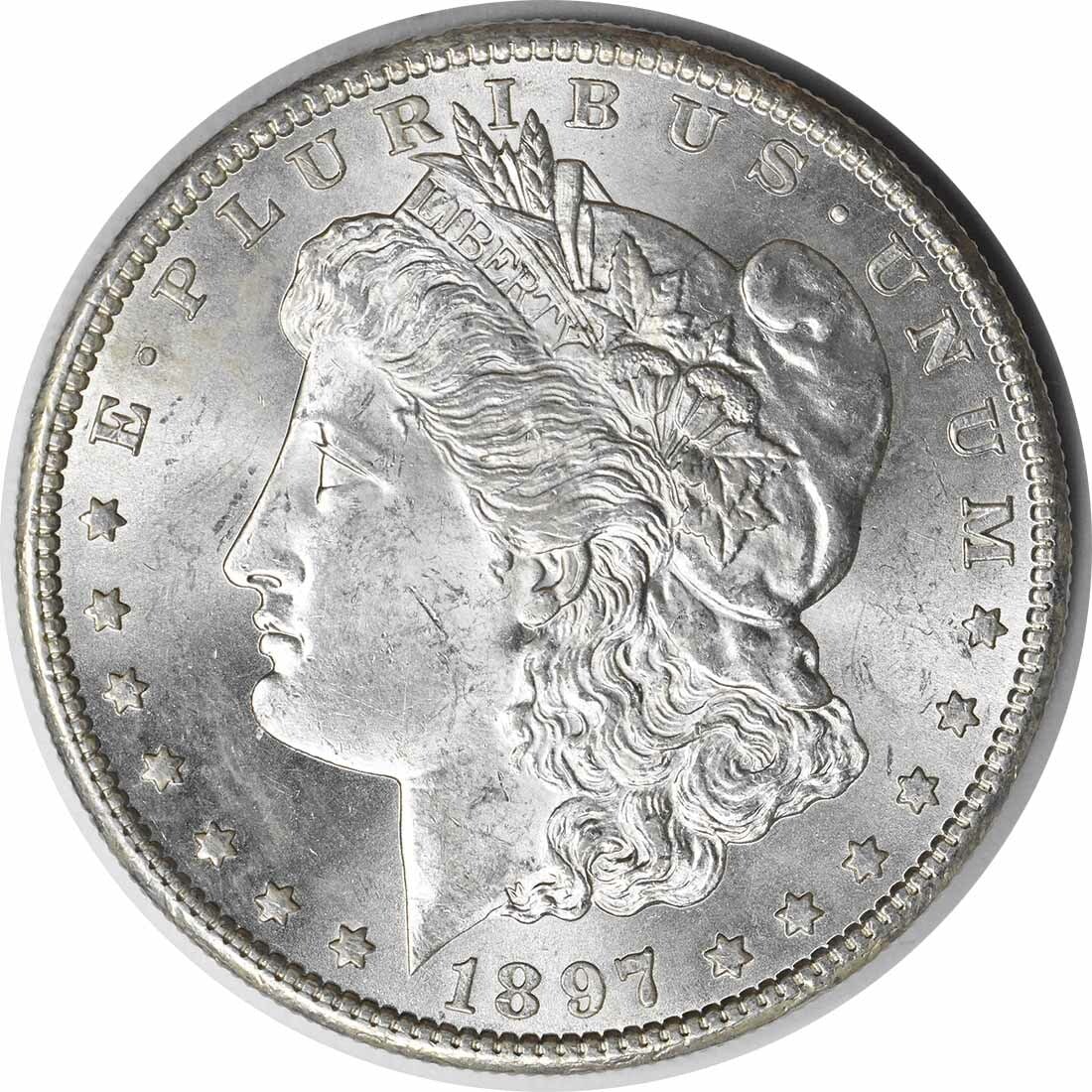 1897-S Morgan Silver Dollar Choice BU Uncertified Silver Coin: 1897-S Morgan Silver Dollar Choice BU Uncertified Silver Coin This 1897-S Morgan Silver Dollar is a stunning piece with a Choice Brilliant Uncirculated (BU) grade. It showcases the classic Morgan desi
