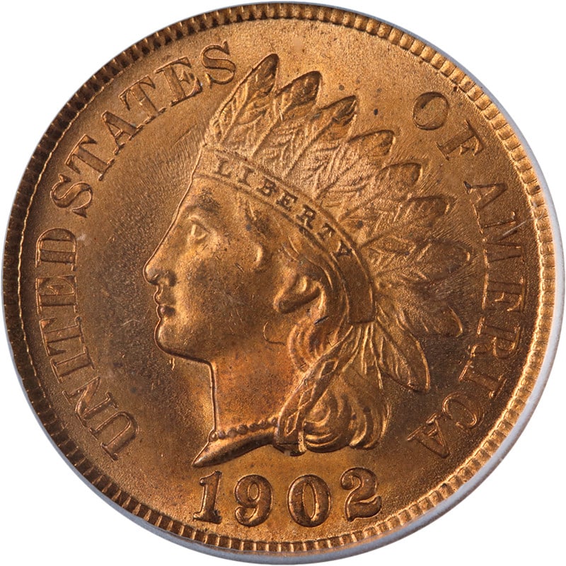ICG MS64 RD 1902 Indian Cent Copper Full Red Uncirculated: ICG MS64 RD 1902 Indian Cent Copper Full Red Uncirculated This original 1902 Indian Cent is certified by ICG as MS64 RD, indicating a full red gem with exceptional luster and strong strike. The coin p