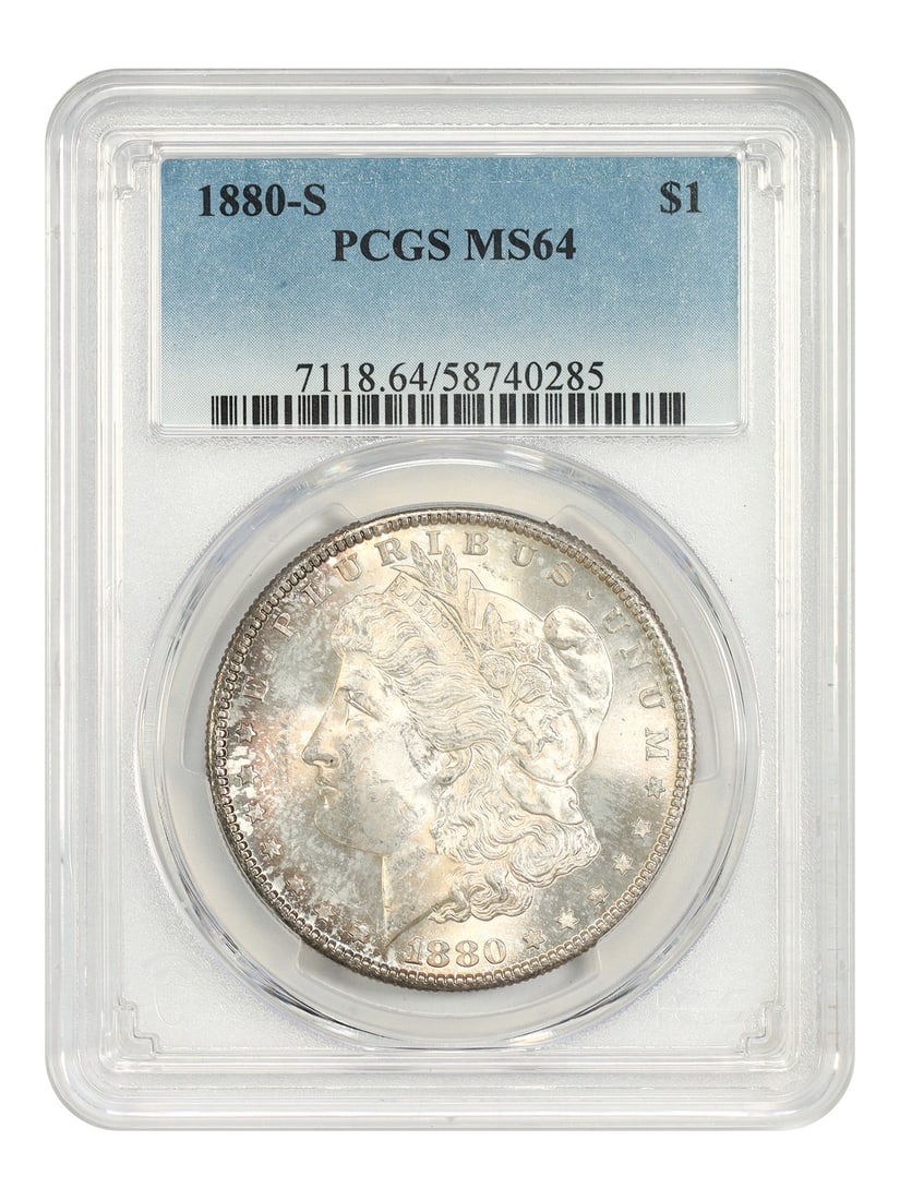 PCGS MS64 1880 San Francisco Morgan Silver Dollar: PCGS MS64 1880 San Francisco Morgan Silver Dollar This is an uncirculated 1880 Morgan Dollar, minted in San Francisco. It has been certified by PCGS with a grade of MS64, indicating its high quality a