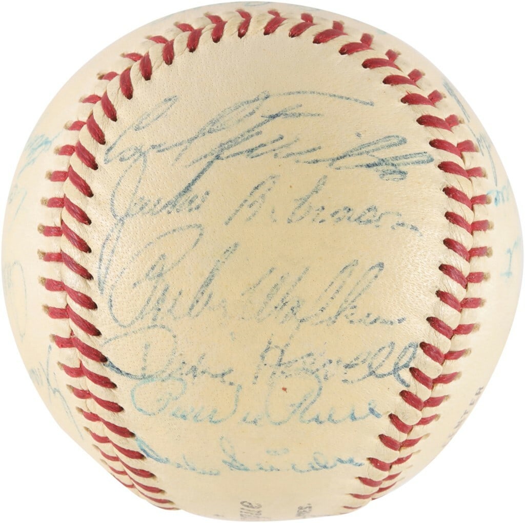 1955 Brooklyn Dodgers Team Signed Baseball Jackie Robinson JSA COA 23 Signatures: 1955 Brooklyn Dodgers Team Signed Baseball Jackie Robinson JSA COA 23 Signatures Celebrate the legacy of baseball with this outstanding Brooklyn Dodgers team-signed baseball, commemorating their unfor