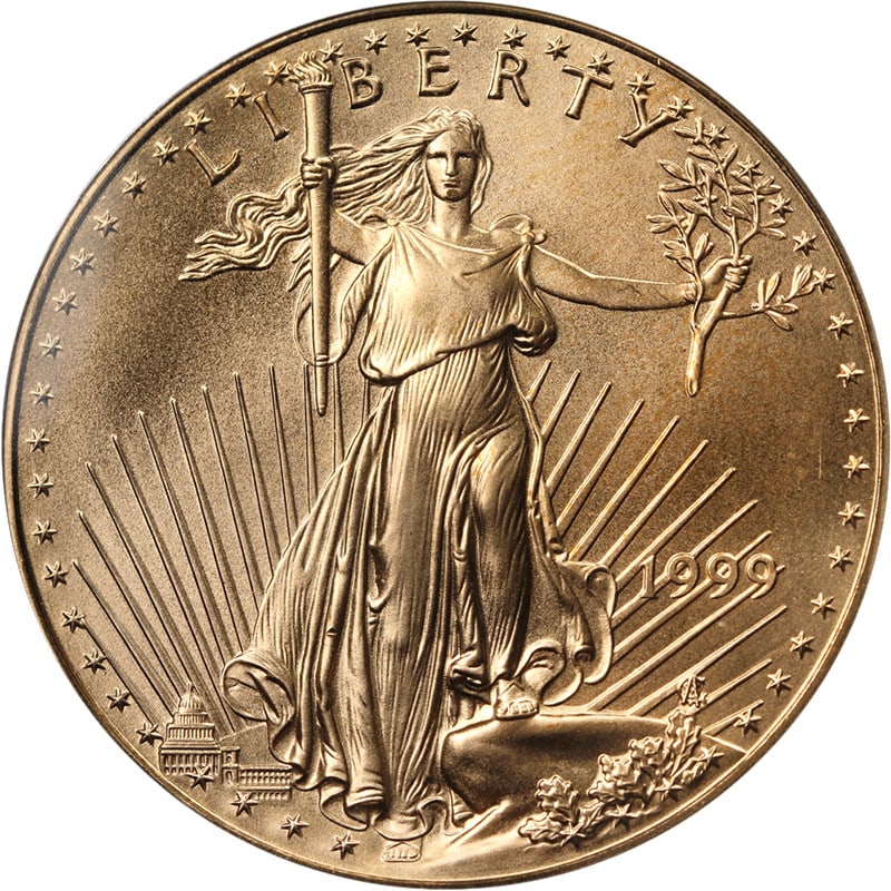 1999 $50 Gold Eagle PCGS Gem Unc WTC Ground Zero Recovery: 1999 $50 Gold Eagle PCGS Gem Unc WTC Ground Zero Recovery This is an original 1999 Gold American Eagle $50 coin, certified by PCGS as Gem Uncirculated. It is part of the WTC Ground Zero Recovery, feat