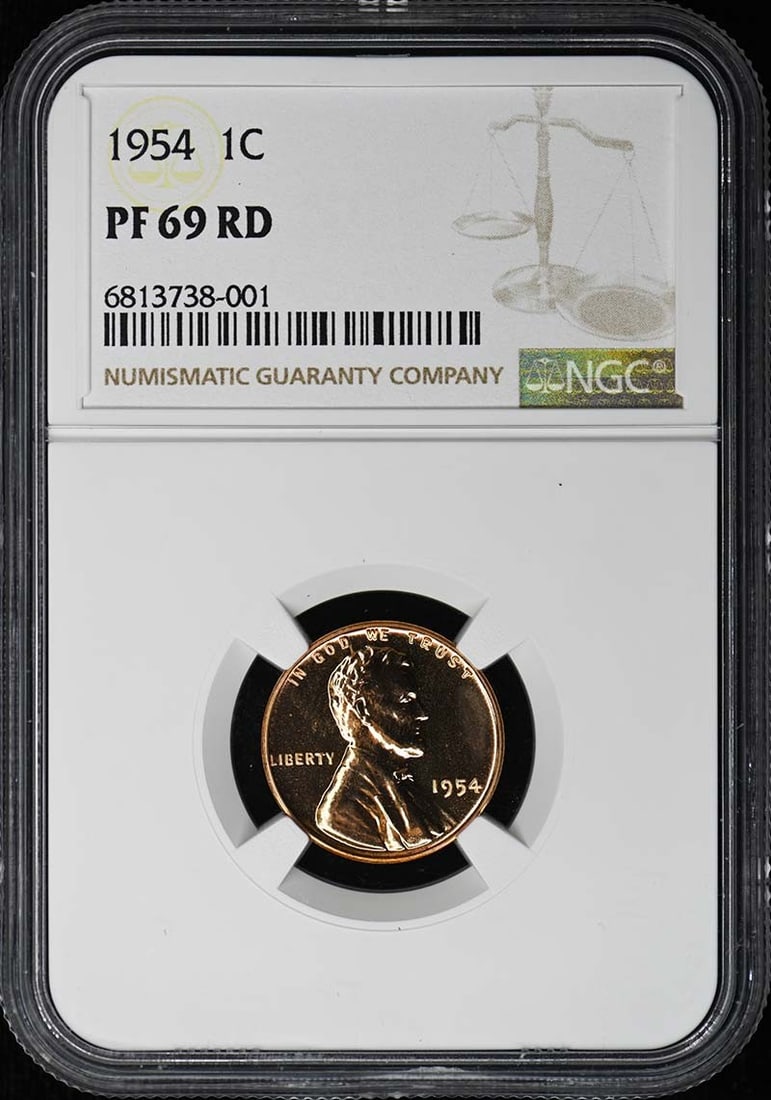 NGC PR69RD 1954 Proof Lincoln Cent Wheat Reverse 1C: NGC PR69RD 1954 Proof Lincoln Cent Wheat Reverse 1C This is a 1954 Wheat Reverse Lincoln Cent Proof coin graded PR69 Red by NGC. The coin was minted in Philadelphia and is uncirculated, with a proof s