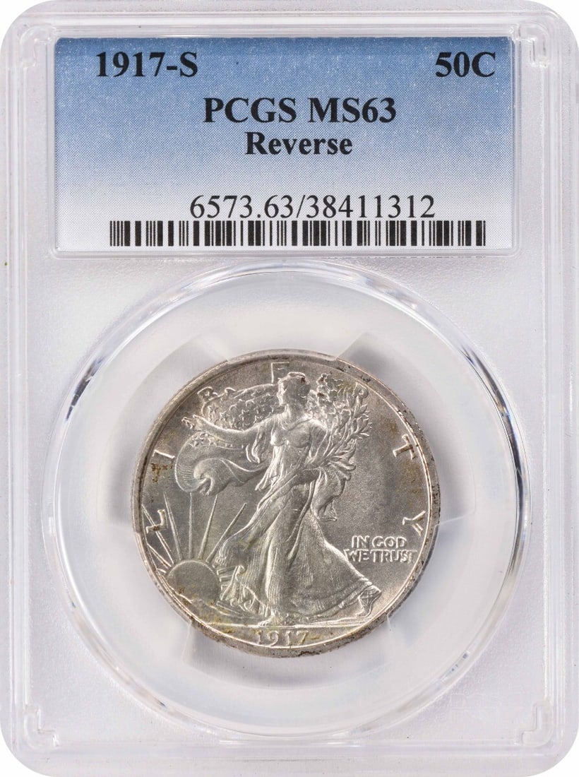 1917-S Walking Liberty Half Dollar MS63 PCGS 90% Silver: 1917-S Walking Liberty Half Dollar MS63 PCGS 90% Silver This 1917-S Walking Liberty Silver Half Dollar is a remarkable piece minted in San Francisco. Graded MS63 by PCGS, this coin features intricate