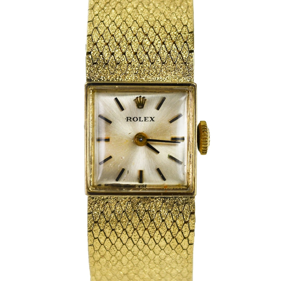 Vintage Rolex Ladies 14k Yellow Gold 15mm Manual Wind Bracelet Watch: Vintage Rolex Ladies 14k Yellow Gold 15mm Manual Wind Bracelet Watch This ladies' vintage Rolex wristwatch features a 14k yellow gold case and matching bracelet, both stamped 14k and together weighing