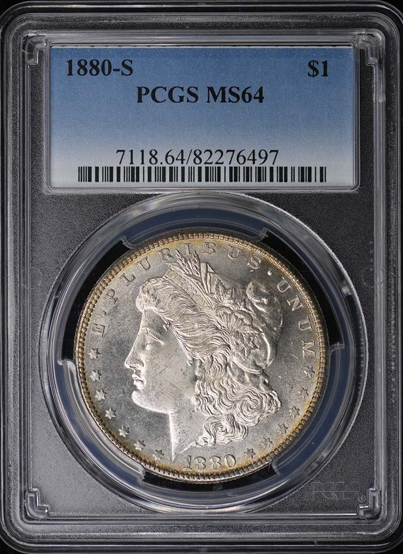 PCGS MS64 1880 San Francisco Morgan Silver Dollar: PCGS MS64 1880 San Francisco Morgan Silver Dollar This 1880-S Morgan Silver Dollar is certified by PCGS with a grade of MS64. Minted in San Francisco, this uncirculated coin features the classic Morga