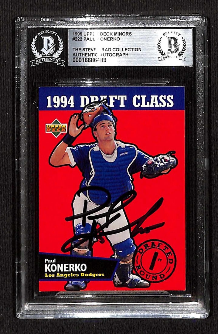 Paul Konerko 1995 Upper Deck Minors Rookie #222 Autographed Beckett Certified Card: Paul Konerko 1995 Upper Deck Minors Rookie #222 Autographed Beckett Certified Card This is a signed Paul Konerko 1995 Upper Deck Minors rookie trading card, encapsulated for protection. The card featu