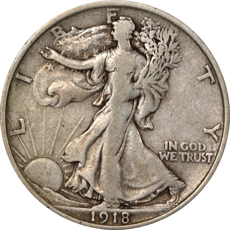 1918-D Walking Liberty Half Circulated 90% Silver Coin (1 of 2)