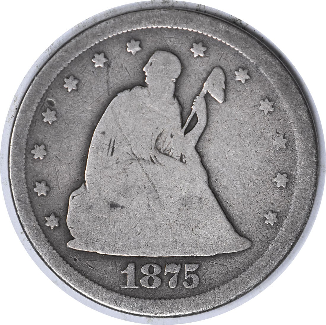 1875-S Twenty Cent Silver Coin Good G Uncertified 90% Silver: 1875-S Twenty Cent Silver Coin Good G Uncertified 90% Silver This 1875-S Twenty Cent Silver Piece is a remarkable collectible coin from the San Francisco mint, featuring a composition of 90% silver an