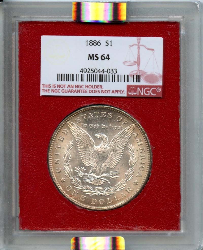 1886 Morgan Dollar S$1 Uncirculated NGC MS64 Certified: 1886 Morgan Dollar S$1 Uncirculated NGC MS64 Certified This 1886 Morgan Dollar, graded MS64 by NGC, is an exceptional uncirculated coin that showcases the classic design and historical significance of