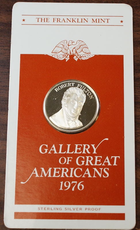 1976 Robert Fulton Sterling Silver Commemorative Medal Gallery of Great Americans: 1976 Robert Fulton Sterling Silver Commemorative Medal Gallery of Great Americans This is a commemorative sterling silver medal honoring American inventor and engineer Robert Fulton. Issued in 1976 as