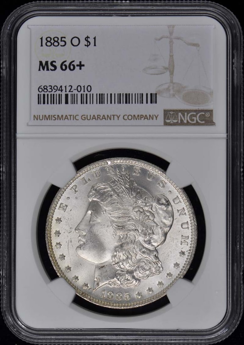 1885-O Morgan Dollar NGC MS66+ Uncirculated New Orleans Coin: 1885-O Morgan Dollar NGC MS66+ Uncirculated New Orleans Coin This 1885-O Morgan Dollar is graded MS66+ by NGC, reflecting its exceptional uncirculated condition. Minted in New Orleans, this coin showc