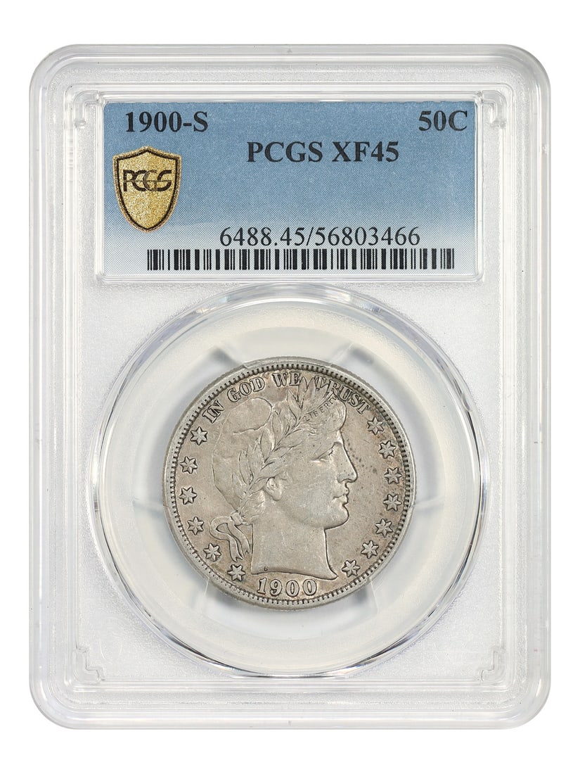 PCGS XF45 1900-S Barber Half Dollar Rare San Francisco Mint Coin: PCGS XF45 1900-S Barber Half Dollar Rare San Francisco Mint Coin This is a 1900-S Barber Half Dollar, graded XF45 by PCGS. Struck at the San Francisco Mint, this circulated coin is recognized as a ver