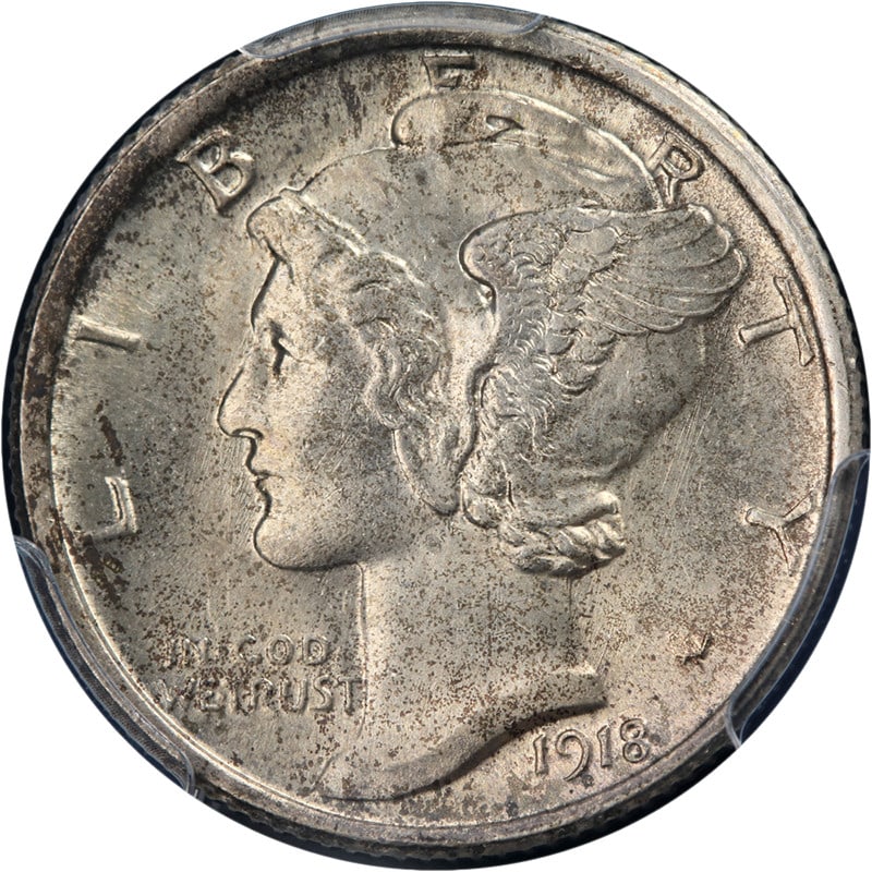 PCGS MS64 FB 1918 Philadelphia Mercury Silver Dime Uncirculated: PCGS MS64 FB 1918 Philadelphia Mercury Silver Dime Uncirculated This 1918-P Mercury Dime, certified by PCGS as MS64 FB, showcases remarkable eye appeal with its lustrous finish and strong strike. The