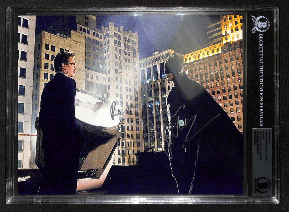8x10 Batman Photo Signed by Christian Bale and Gary Oldman Beckett Authenticated: 8x10 Batman Photo Signed by Christian Bale and Gary Oldman Beckett Authenticated This is an original 8x10 color photograph featuring Christian Bale and Gary Oldman from the movie Batman. The photo is