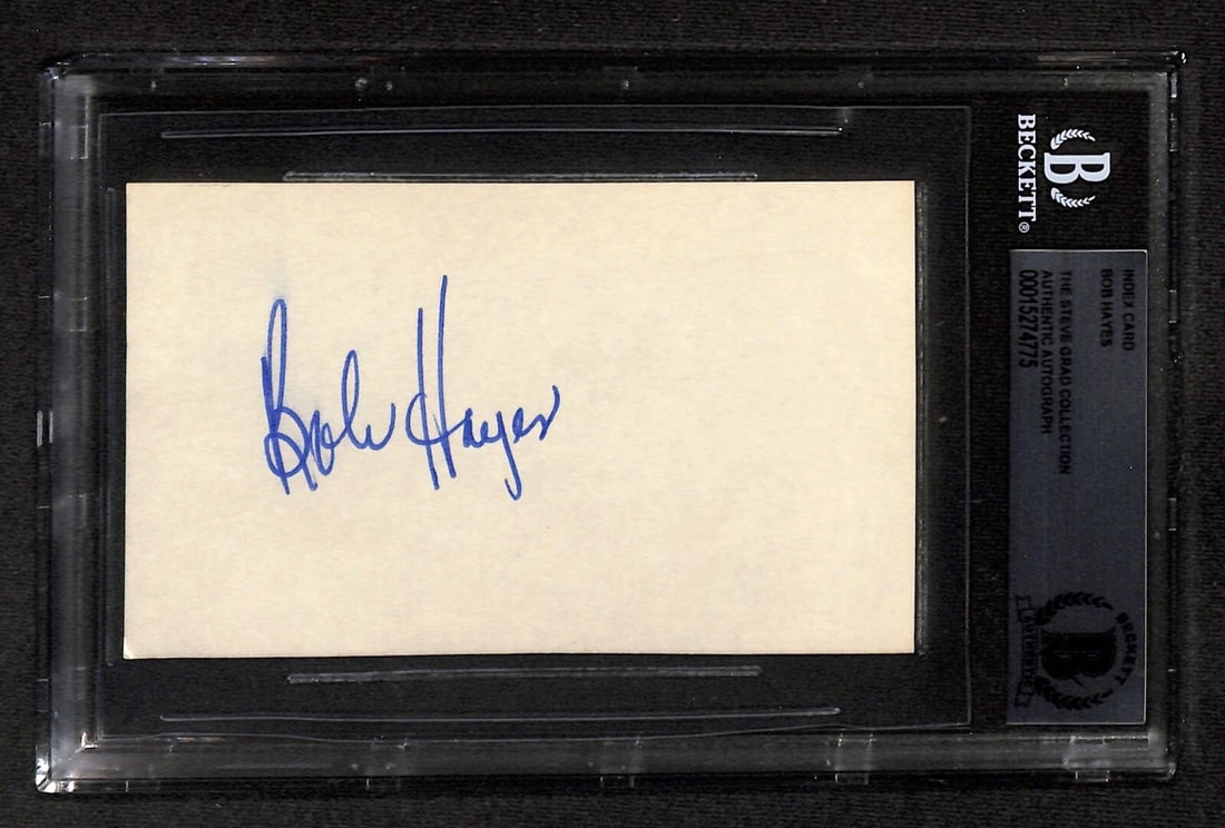 Signed 3x5 Index Card Bob Hayes with Beckett Authentication: Signed 3x5 Index Card Bob Hayes with Beckett Authentication This is an original 3x5 index card autographed by Dallas Cowboys legend and NFL Hall of Fame member Bob Hayes. The signature is in blue ball