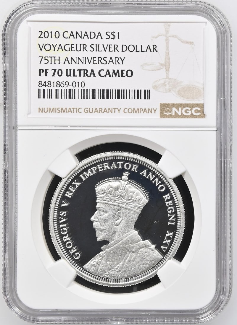 NGC PR70 2010 Silver Dollar Canada Voyageur 75th Anniversary Uncirculated: NGC PR70 2010 Silver Dollar Canada Voyageur 75th Anniversary Uncirculated This 2010 Canada Voyageur Silver Dollar commemorates the 75th anniversary of the classic design. Graded PR70DCAM by NGC, this
